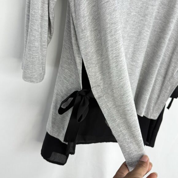 Pebble and Stone Gray Black Layered Tunic Top L Bow Tie Sides Asymmetrical Hem - Picture 13 of 16